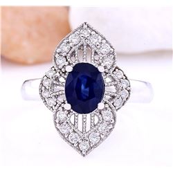 1.85 CTW Natural Sapphire 14K Solid White Gold Diamond Ring