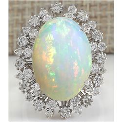 11.10 CTW Natural Opal And Diamond Ring 14K Solid White Gold