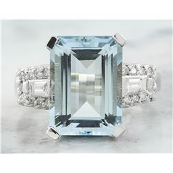 7.90 CTW Aquamarine 18K White Gold Diamond Ring