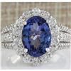 Image 1 : 5.46 CTW Natural Blue Tanzanite And Diamond Ring In 14K White Gold