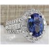 Image 2 : 5.46 CTW Natural Blue Tanzanite And Diamond Ring In 14K White Gold