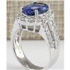 Image 3 : 5.46 CTW Natural Blue Tanzanite And Diamond Ring In 14K White Gold