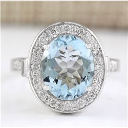 3.95 CTW Natural Aquamarine And Diamond Ring In 14k White Gold