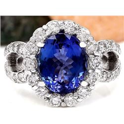 5.32 CTW Natural Tanzanite 18K Solid White Gold Diamond Ring