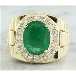 4.59 CTW Mens Emerald 18K Yellow Gold Diamond Ring