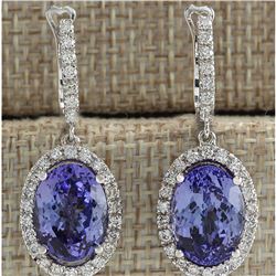 12.15 CTW Natural Tanzanite And Diamond Earrings 18K Solid White Gold