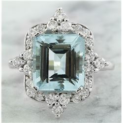 5.05 CTW Aquamarine 18K White Gold Diamond Ring