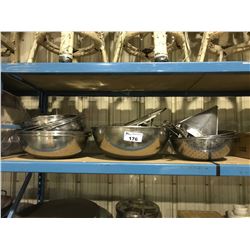 ASSORTED SIZED STAINLESS STEEL BOWLS & STRAINERS