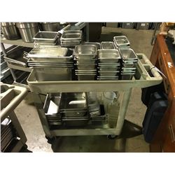 PLASTIC MOBILE RESTAURANT CART WITH STAINLESS STEEL INSERTS & PARTS