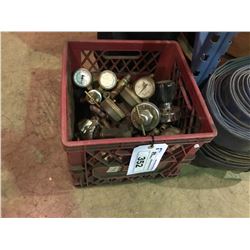 BIN OF ASSORTED TORCH GAUGES & SHUT OFF VALVES