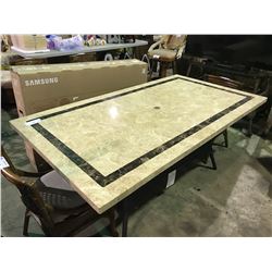 CATANIA 71"W X 39"D BEIGE STONE TOP RECTANGULAR OUTDOOR PATIO TABLE WITH 2 TONE BROWN RATAN BASE