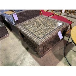 RATANA PORTFEINO BROWN RATTAN STONE TOP OUTDOOR PATIO COFFEE TABLE