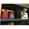 Image 2 : SHELF OF ASSORTED OFFICE SUPPLIES, BOOKSHELF STEREO ,GAS CONTAINERS, AND MORE