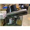 Image 1 : BIN OF ASSORTED BOLTS OF FABRIC AND HARD SHELL GOLF CLUB CASE