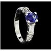 Image 4 : 1.00 ctw Sapphire and Diamond Ring - 18KT White Gold