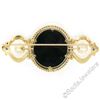 Image 4 : Vintage 14kt Yellow Gold Black Onyx Floral Mosaic Sapphire and Pearl Brooch Pin