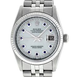 Rolex Mens Stainless Steel Mother Of Pearl Diamond & Sapphire Datejust Wristwatc