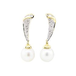 0.61 ctw Diamond and Pearl Earrings - 18KT Yellow Gold