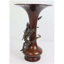 Meji Period Bronze Dragon Vase Japanese Signed