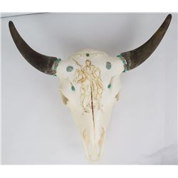 Montana Buffalo Skull with Turquoise and Artwork