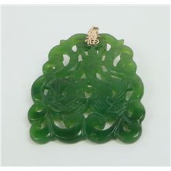 Antique Chinese Green Jade 14k Gold Pendant