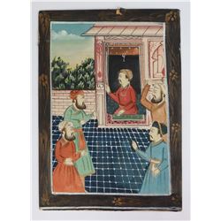 Persian Islamic Mughal Gouache Painting on Silk