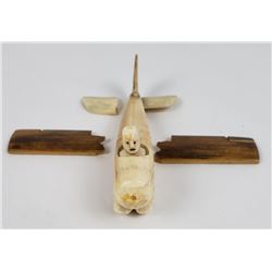Eskimo Inuit Fossil Walrus Ivory Plane Pull Toy