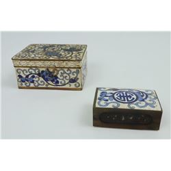 Chinese Cloisonnà Blue and White Box and Matchbox
