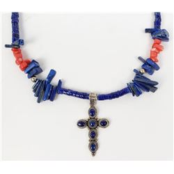 Navajo Old Pawn Cross Necklace Lapis Lazuli