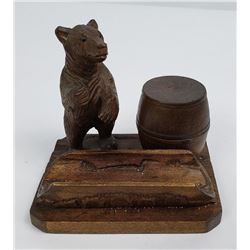 German Black Forest Bear Pipe Stand Match Box