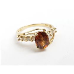10k Yellow Gold Citrine and Diamond Ladies Ring