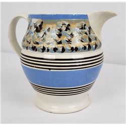 Early American Mochaware Pottery Earthworm Pitcher