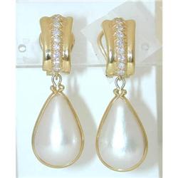 1102 18K Gold Clip-on Earrings w/ Pearl/ Diamonds