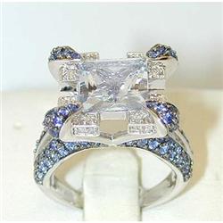 1105 14KW Gold Ring w/Blue Topaz/Sapphire/Diamonds