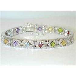 7642 Silver Multicolor Gemstone Bracelet