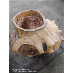 PINE BURL BOWL WITH COPPER BASKET. 2FT X 2FT