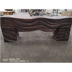HAND CARVED FIR WOOD BENCH 56" X 11" X 21" MADE