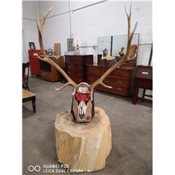 6 POINT ELK WHOLE SKULL MOUNTED NATIVE ART