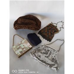 VINTAGE SMALL PURSE COLLECTION. AND 1 BEADED HAT