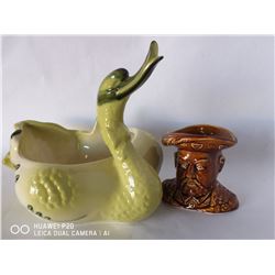 LOT OF 2 DECORATIVE POTTERY PIECES.