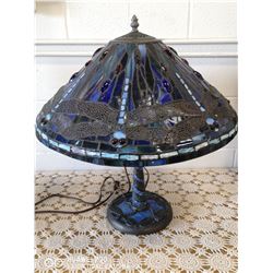 TIFFANY STYLE DRAGONFLY LAMP AND BASE 22" TALL