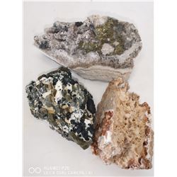 LOT OF 3 ROCKS ERODED WITH ACID SHOWING PYRITE