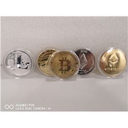 LOT OF 5 COLLECTIBLE CRYPTOCURRENCY TOKENS INCL.