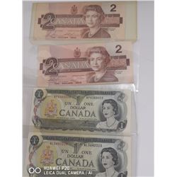 LOT OF 2, 1986 CANADIAN 2 DOLLAR NOTES AND 2,