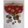 Image 1 : VINTAGE CHANGE PURSE WITH VARIOUS TOKENS AND COINS