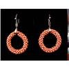 Art Deco 9K Gold Coral Hoop Earrings #1180455