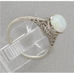 Opal and 14k White Gold Filigree Ring #1180972
