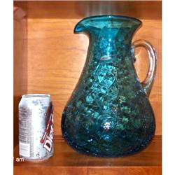 HUGE BLENKO C204 ICE BLUE CRACKLE GLASS PITCHER#1181028