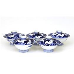 5 Old Japanese Blue & White Imari Cov Bowl Sg #1181125