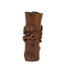Old Chinese Bamboo Cup Brush Holder W Crane  #1181139